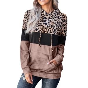 Pink Leopard Color Block Hoodie